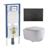 QeramiQ Dely Swirl Toiletset - 36.3x51.7cm - diepspoel - rimless - Geberit UP720 Duofix Sigma inbouwreservoir - slim zitting - mat zwarte metalen bedieningsplaat - ronde knoppen - wit mat SW1414015