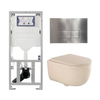 QeramiQ Dely Swirl Ensemble WC- 36.3x51.7cm - Réservoir encastré Geberit UP320 - Abattant de 35mm d'épaisseur - Plaque de commande en inox - Boutons rectangulaires - Beige SW1138595