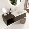 MONDIAZ BUKLA 120cm ensemble de meuble avec module ouvert 40 couleur Marron foncé avec 1 tiroir. Lavabo CLOUD à droite 1 trou de robinet couleur Talc. SW1382086