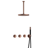 Hotbath Cobber IBS70 Regendoucheset - inbouw - 30cm plafondarm - 30cm ronde hoofddouche - staafhanddouche - PVD - koper geborsteld SW677800