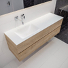 MONDIAZ VICA Ensemble de meuble salle de bain - 150cm - 2 tiroirs - lavabo Cloud gauche - 0 trous de robinet - solid surface chêne blanchi SW409969