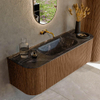 MONDIAZ KURVE-DLUX 140cm Meuble salle de bain avec module 25 G et D - couleur Walnut - 1 tiroir - 2 portes - vasque BIG SMALL centre - sans trou de robinet - couleur Lava SW1137230