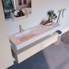 Mondiaz ALAN-DLUX Ensemble de meuble - 150cm - meuble Linen mat - 2 tiroirs - Lavabo Cloud Opalo suspendu - vasque Gauche - 1 trou de robinet SW806882