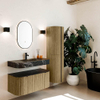 MONDIAZ THOR-DLUX 100cm meuble de salle de bains arrondi gauche + droite couleur Dusk avec 1 tiroir et 2 portes. Vasque suspendue CLOUD Milieu 1 trou de robinet couleur Lava. SW1467401