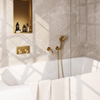 BRAUER Gold Carving mitigeur de bain encastré thermostatique - boutons-poussoirs SET 04 - bec - douchette à main 3 jets - flexible de douche - coude mural - or brossé PVD SW925620