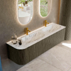 Mondiaz KURVE-DLUX Ensemble de meuble de salle de bains - 165x46x40cm - 2 tiroirs - 1 porte - lavabo solid surface - double / droit - 2 trous de robinet - Shadow SW1414611