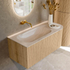 MONDIAZ KURVE-DLUX Meuble de salle de bains 105cm arrondi à droite couleur Chêne avec 1 tiroir et 1 porte. Lavabo BIG SMALL à gauche sans trou de robinet Meli. SW1431565
