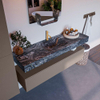 Mondiaz ALAN-DLUX Ensemble de meuble - 150cm - meuble Smoke mat - 1 tiroir - Lavabo Cloud Lava suspendu - vasque Centre - 1 trou de robinet SW808014