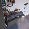 Mondiaz ALAN-DLUX Ensemble de meuble - 100cm - meuble Dark grey mat - 1 tiroir - Lavabo Cloud Lava suspendu - vasque gauche - 1 trou de robinet SW807981
