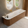 MONDIAZ KURVE-DLUX 155cm Meuble salle de bain avec module 25 G - couleur Walnut - 2 tiroirs - 1 porte - vasque LEAF double / droite - sans trou de robinet - couleur Opalo SW1137676