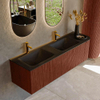 Mondiaz KURVE Ensemble de meuble de salle de bains - 155x46x40cm - 2 tiroirs - 1 porte - vasque solid surface - double / gauche - 2 trous de robinet - Ruby SW1415371