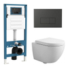 QeramiQ Dely Swirl Compact Toiletset - inbouwreservoir QeramiQ flush - 25mm zitting - kunststof bedieningsplaat mat antraciet - rechthoekige knoppen - glans wit SW1590635