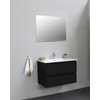 Basic Bella Meuble lavabo céramique avec 1 trou de robinet avec miroir avec éclairage 80x55x46cm Flat Pack Noir mat SW538994