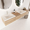 MONDIAZ BUKLA 200cm ensemble de meuble avec module 40 gauche couleur Chêne blanchi avec 4 tiroirs. Lavabo CLOUD double 2 trous de robinet couleur Talc. SW1382141