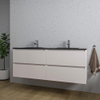 Saniclass Chaci Meuble de salle de bain - 140x46x55cm - lavabo en céramique noir - 2 vasques - 2 trous de robinet - 4 tiroirs - mat cotton (beige) SW1182428