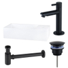 FortiFura Fuente Pack Lave-mains - 36x18.5x9cm - 1 trou de robinet - solid surface - robinet Noir mat - Blanc SW1111565