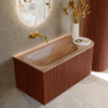 MONDIAZ KURVE-DLUX Meuble de salle de bains 95cm arrondi à droite couleur Ruby avec 1 tiroir et 1 porte. Lavabo BIG SMALL gauche sans trou de robinet Saba. SW1433448