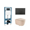 QeramiQ Dely Swirl Ensemble de toilette - réservoir encastré Qeramiq Flush - abattant slim - plaque de commande noire mate en plastique - boutons ronds - beige SW1578360