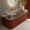 MONDIAZ KURVE-DLUX 120cm badmeubel ronding Links + Rechts kleur Ruby met 1 lade en 2 deuren. Wastafel BIG SMALL Midden zonder kraangat Sombra. SW1433929