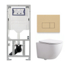 Pack WC QeramiQ Dely Swirl Compact - réservoir encastrable Geberit UP320 - avec bâti-support Burda - abattant slim - plaque de commande en plastique beige - boutons rectangulaires - blanc brillant SW1592299