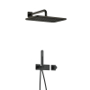 Hotbath Gal Ensemble de douche encastré complet - thermostatique - 2 boutons poussoirs - bras mural 35 cm - douche de tête rectangulaire 27 cm - douchette barre - Gun metal brossé PVD SW656369