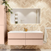 MONDIAZ VICA Ensemble meuble de salle de bains - 140cm - meuble bas rosee - 4 tiroirs - lavabo moon double - 2 trous de robinet - version haute 60cm - talc SW1080390