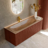 MONDIAZ KURVE-DLUX Meuble de salle de bains 135 cm arrondi à droite couleur Ruby avec 1 tiroir et 1 porte. Lavabo BIG MEDIUM à gauche 1 trou de robinet Arena. SW1431533
