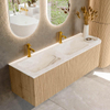 MONDIAZ KURVE-DLUX 145cm Meuble salle de bain avec module 25 D - couleur Oak - 1 tiroir - 1 porte - vasque LEAF double / gauche - 2 trous de robinet - couleur Frappe SW1137405