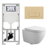 Pack WC QeramiQ Dely Swirl Compact - réservoir encastrable Geberit UP320 - avec bâti-support Burda - abattant 25 mm - plaque de commande en plastique beige - boutons rectangulaires - blanc mat SW1595670