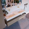 Mondiaz ALAN-DLUX Ensemble de meuble - 150cm - meuble Smoke mat - 1 tiroir - Lavabo Cloud Opalo suspendu - vasque Gauche et droite - 0 trous de robinet SW806566