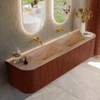 MONDIAZ KURVE-DLUX Meuble de salle de bains 180cm arrondi gauche + droite couleur Ruby avec 2 tiroirs et 2 portes. Lavabo LEAF Double sans trou de robinet Saba. SW1433506