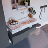 MONDIAZ ALAN - DLUX Ensemble de meubles de salle de bains - 100cm - caisson bas - Plata - 1 tiroir - lavabo suspendu - vasque à droite - 0 trous de robinet - Glace SW806004