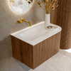 MONDIAZ KURVE-DLUX 75cm Meuble salle de bain avec module 25 D - couleur Walnut - 1 tiroir - 1 porte - vasque GRUNNE gauche - sans trou de robinet - couleur Ostra SW1137815