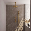 Brauer Gold Edition Ensemble de douche pluie encastré - douche principale 30cm - bras plafond 20cm - 3 boutons lisses - douchette à main 1 fonction - PVD - or brossé SW547650