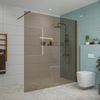 Fortifura Galeria inloopdouche - 180x200cm - rookglas - wandarm - PVD - geborsteld koper SW876943
