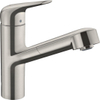 Hansgrohe M42 M427-H150 Mitigeur de cuisine 1 trou avec douchette extractible et bec pivotant à 120° en acier inoxydable SW241709