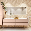 MONDIAZ VICA Ensemble meuble de salle de bains - 200cm - meuble bas rosee - 4 tiroirs - lavabo cloud à gauche - 1 trou de robinet - version haute 60cm - talc SW1083369
