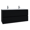Saniclass Chaci Meuble de salle de bain - 120x45x55cm - lavabo en céramique brillant blanc - 2 vasques - 2 trous de robinet - 2 tiroirs - noir mat SW809390