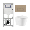 QeramiQ Dely Toiletset - 36.3x51.7cm - diepspoel - rimless - Geberit UP320 inbouwreservoir - met Burda frame - softclose toiletzitting - bedieningsplaat taupe - rechtehoekige knoppen - wit glans SW1164217