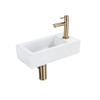 QeramiQ Fuente pack lave-mains – 37,5 x 18,5 x 9 cm – céramique blanc mat – perçage à droite – robinet doré brossé SW1232754