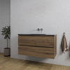 Adema Chaci Ensemble de meuble 101x46x57cm avec 2 tiroirs sans poignée vasque en céramique noire sans trou de robinet Noix SW809383