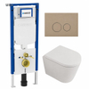 QeramiQ Dely Toiletset - 36.3x51.7cm - diepspoel - rimless - Geberit UP720 inbouwreservoir - softclose toilet zitting - 35mm - bedieningsplaat taupe - ronde knoppen - mat wit SW1428017