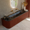 Ensemble de meuble de salle de bain Mondiaz KURVE-DLUX - 170x46x40cm - 1 tiroir - 2 portes - lavabo en solid surface - milieu - sans trou de robinet - Ruby SW1416059
