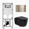 QeramiQ Dely Swirl Ensemble WC- 36.3x51.7cm - Réservoir encastré Geberit UP320 - abattant fin - Plaque de commande en laiton brossé - Boutons rectangulaires - Noir mat SW1130201