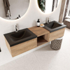 MONDIAZ BUKLA 160cm meuble de salle de bain avec module ouvert 40 couleur Chêne blanchi avec 2 tiroirs. Lavabo CLOUD double 2 trous de robinet couleur Urbain. SW1382097