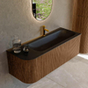 MONDIAZ KURVE 125cm Meuble salle de bain avec module 25 G - couleur Walnut - 1 tiroir - 1 porte - vasque BIG MEDIUM droite - 1 trou de robinet - Urban SW1138469