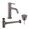 Fortifura Calvi Slim Wastafelkraanset - lage wastafelkraan - always open plug - design - sifon - PVD - geborsteld gunmetal (antraciet) SW911760