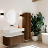 MONDIAZ THOR Meuble de salle de bains 110cm arrondi gauche + droite couleur Walnut avec 1 tiroir et 2 portes. Vasque suspendue CLOUD Milieu sans trou de robinet couleur Talc. SW1462748