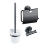 Fortifura Calvi Toiletset 3-delig - toiletrolhouder - met klep - toiletborstel - handdoekhaak dubbel rond - PVD - geborsteld gunmetal (antraciet) SW1248416