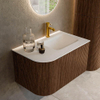 MONDIAZ KURVE Meuble de salle de bains 75cm avec module 25 L couleur Walnut avec 1 tiroir et 1 porte. Lavabo GRUNNE à droite 1 trou de robinet Talc. SW1138229